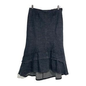 Westbound Denim Skirt Midi High Low Ruffle Hem